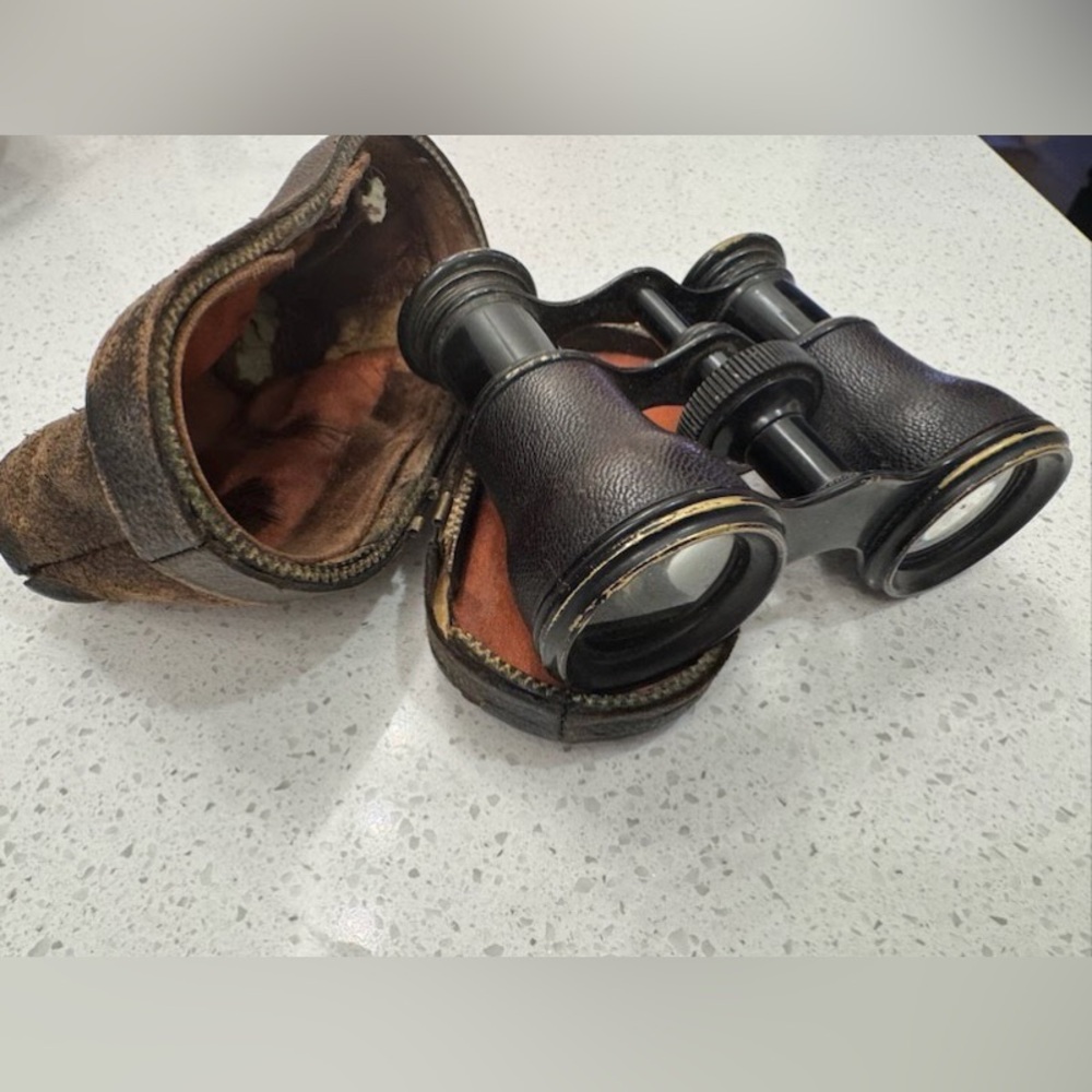 Antique Binoculars with Brown Case